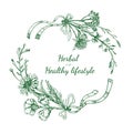Herbal Sketch Round Frame Royalty Free Stock Photo