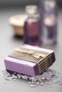 Herbal soap and salt. spa and body care background