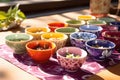 herbal tea assortment in vibrant, colorful teacups