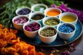 herbal tea assortment in vibrant, colorful teacups