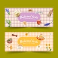 Herbal tea banner design with lavender, chrysanthemum, marigold watercolor illustration