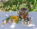 Herbal tea and chocolate cake Royalty Free Stock Photo