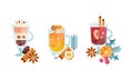 Herbal Tea Collection, Glass Transparent Cups of Healthy Aroma Drink Flat Vector Illustration