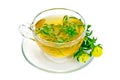 Herbal tea with flowers Rhodiola rosea in a glass cup