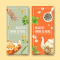 Herbal tea flyer design with peppermint, chrysanthemum, marigold watercolor illustration
