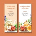 Herbal tea flyer design with peppermint, lavender, marigold, sage watercolor illustration Royalty Free Stock Photo