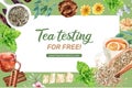 Herbal tea frame design with Peppermint, Cinnamon, Lemongrass watercolor illustration