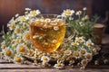 Herbal tea with fresh chamomile flowers. ai generative