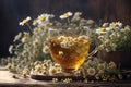 Herbal tea with fresh chamomile flowers. ai generative