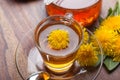 Herbal tea with fresh dandelion blossom Royalty Free Stock Photo