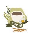 Herbal tea icon, logo organic chamomile drink to sooth cough and cold treatment vector illustration isolated on white.