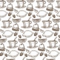 Herbal tea with lemon and raspberry, seamless pattern Royalty Free Stock Photo