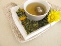 Herbal tea with marigold and cornflower with tea infuser Royalty Free Stock Photo