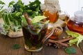 Herbal tea with mint, dried linden flowers Royalty Free Stock Photo