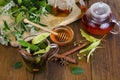 Herbal tea with mint, dried linden flowers Royalty Free Stock Photo