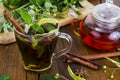 Herbal tea with mint, dried linden flowers Royalty Free Stock Photo