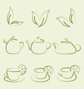 Herbal tea, set cups and teapots Royalty Free Stock Photo