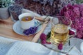 Herbal tea - Yarrow - Achillea millefolium and Lavender tea Royalty Free Stock Photo