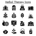 Herbal Therapy & Hospital icon set