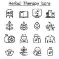 Herbal Therapy & Hospital icon set in thin line style