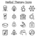 Herbal Therapy icon set in thin line style