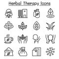 Herbal Therapy & Spa icon set in thin line style