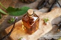 Comfrey root tincture in a glass bottle