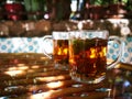 Herbal turkish tea in glass Summer time