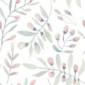 Herbal Watercolor pattern design with leaves and flowers Botanic flower and watercolor background in pastel colors on