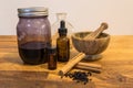 Herbalism, herbal health tincture mortar and Pestle Royalty Free Stock Photo