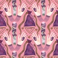 Herbalist\'s hands create harmony. A magical ritual of cleansing with herbs and stones. Seamless pattern for a modern witch.