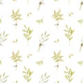 Herbals seamless watercolor pattern design. Hand-drawn illustration. Garden theme