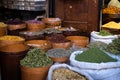 Herbals and spices at food market stall Suq Al Hamidiyah in Damascus
