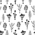 Herbarium flowers with roots, seamless pattern