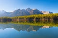 Herbert Lake, Banff National Park, Alberta, Canada. Mountain landscape at dawn. Lake and forest in a mountain valley at dawn. Royalty Free Stock Photo