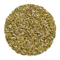 Dried Herbes de Provence, herb circle from above, over white Royalty Free Stock Photo