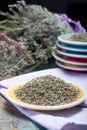 Herbes de Provence, mixture of dried herbs considered typical of the Provence region, blends often contain savory, marjoram, Royalty Free Stock Photo