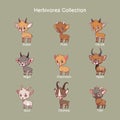 Herbivore animals collection with name text