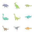 Herbivorous dinosaurs icons set, cartoon style