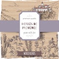 Herbs de Provence label with lavender, oregano, rosemary, thyme, basil.