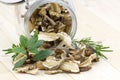 Herbs and dried mushrooms - boletus Royalty Free Stock Photo
