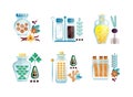 Herbs and Fragrant Seasoning Stored in Glass Jars Flat Vector Set