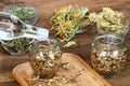 Making tincture from dried nettle roots, Urtica diocica, against hair loss