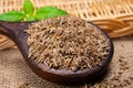 Herbs and seeds collection, aromatic dried seasoning cumin close up