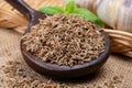 Herbs and seeds collection, aromatic dried seasoning cumin close up