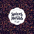 Herbs and spices logo. Watercolor seamless pattern of herbs and spices.