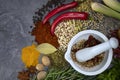 Herbs and Spices - Mortar and Pestle Royalty Free Stock Photo