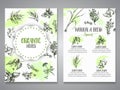 Herbs and spices posters. Herb, plant, spice hand drawn banners, menu elements. Organic garden herbs engraving