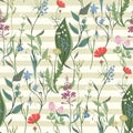 Herbs and Wild Flowers vector seamless pattern