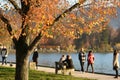Autumn mood at the Attersee, many are looking for relaxation in sunny weather